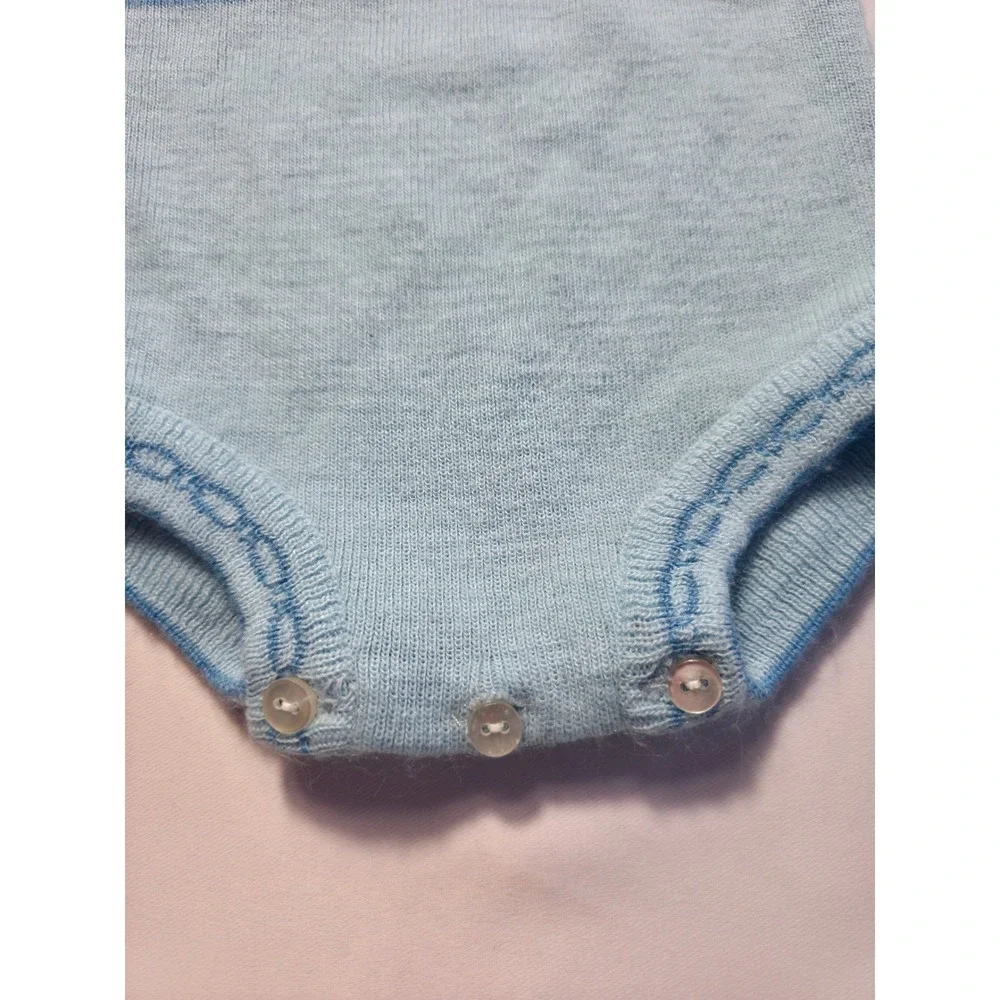 Vintage Carriage Boutiques Baby Boy Knit Romper Blue Bunny Newborn Heirloom